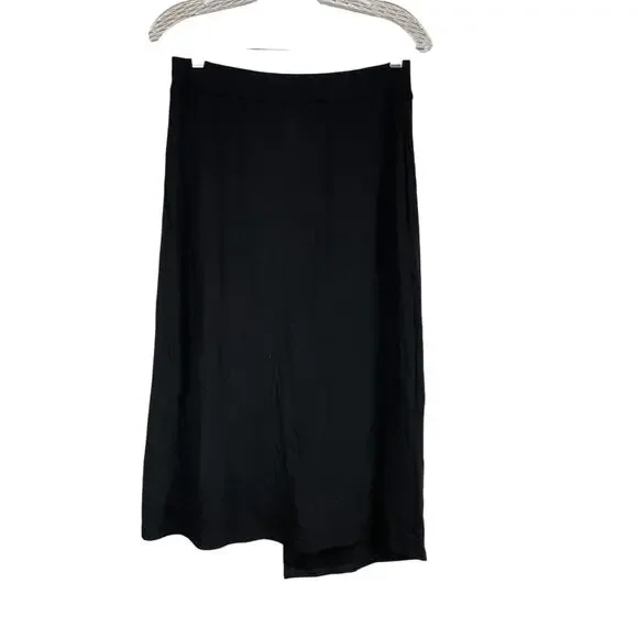 Eileen Fisher NWT Black Tencel Lyocell Stretch Faux Wrap Knee Midi Skirt XXS